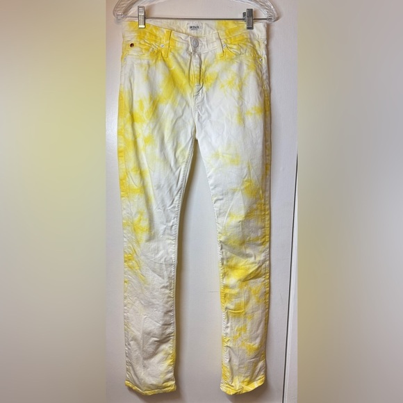 Hudson Yellow White Tie Dye Skinny Zipper Fly Jeans Made in the USA Size 28 - Picture 2 of 15